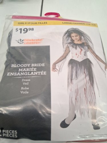 2PC GIRLS WAY TO CELEBRATE BLOODY BRIDE COSTUME - LARGE (10-12) - WHITE/BLACK/RED image 2