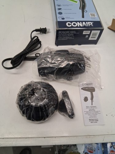 conair folding compact hair dryer with 2 attachments - black (model: 5549nc) image 2