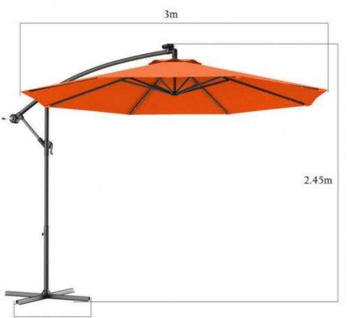 costway outdoor offset patio umbrella with solar LED lights, aluminum pole, crack/tilt & base - 10ft - orange (model: op70754or) image 2