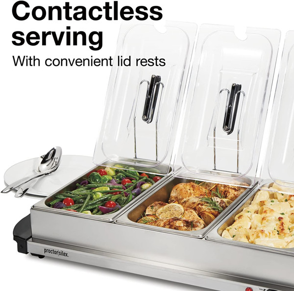 Proctor Silex TRIPLE Buffet Server & Food Warmer - 2.5 Quart - STAINLESS STEEL/BLACK (MODEL: 34300RG) image 4