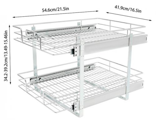 2-Tier Cabinet Pull Out Shelves Cabinet Organizer - 21.5" x 16.5" X 13.5" - 46" - STAINLESS STEEL image 2