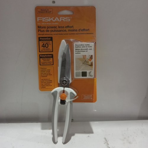 Fiskars Power Cut Easy Action Snips with cap - 8" - white/orange (model: 179300/3-53360) image 2