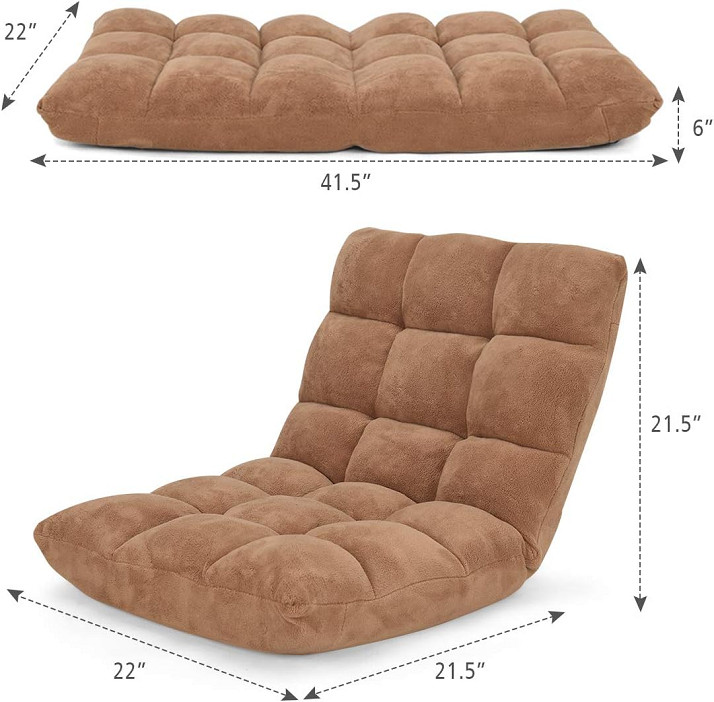 COSTWAY giantex floor folding gaming sofa chair lounger, 14 position - 41.5" x 22" x 6" - BEIGE (MODEL: hv10355BE) image 2