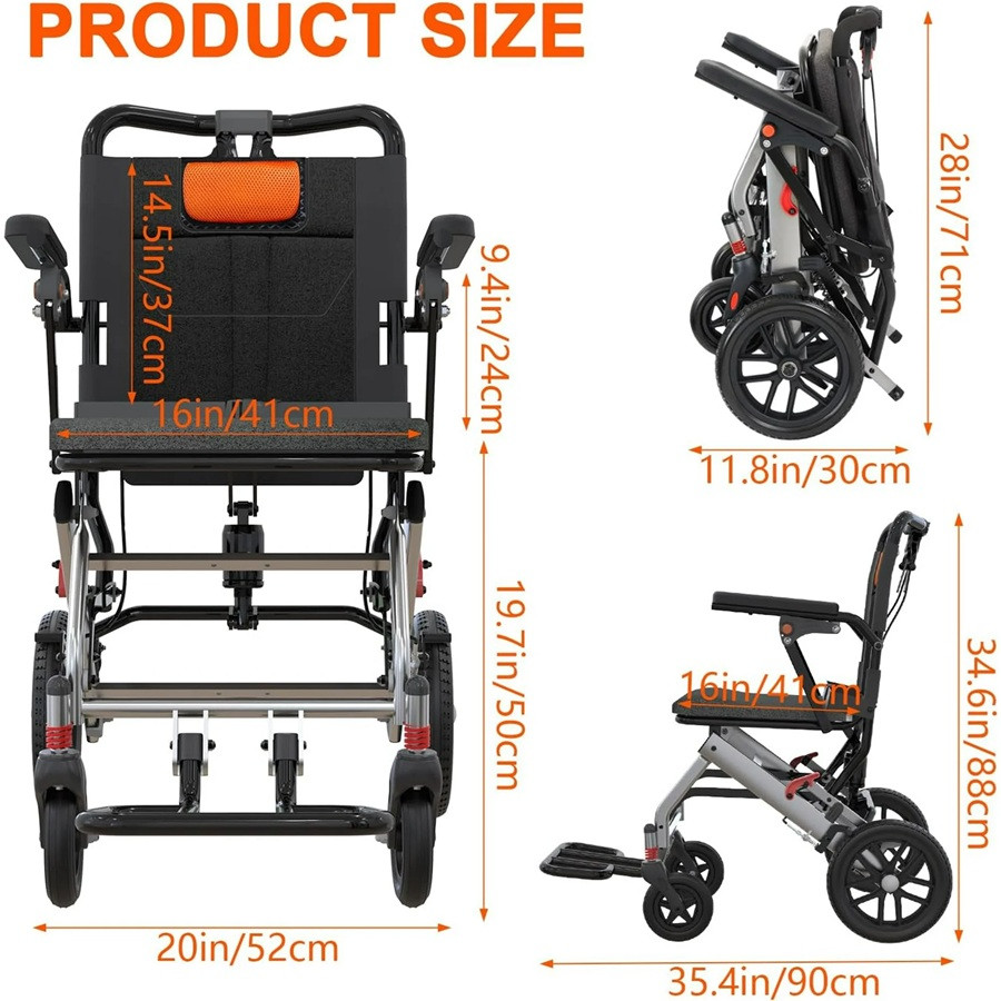 LIGHTWEIGHT PORTABLE FOLDABLE TRANSPORT WHEELCHAIR WITH LOCKING HANDBRAKE AND FLIP ARMRESTS - 220 LBS CAP - GREY image 2