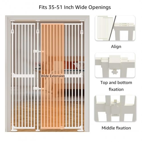 unipaws extra tall wide opening pet gate - 75" tall, 35" to 51" wide - white - (model: uh5256) image 2