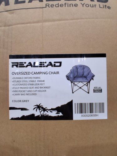 REALEAD Oversized Camping Chair Fully Thick Padded - MAX 400LBS - GREY (Model: X003X1M5BB) image 3