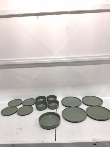 13pc Brilliant MIRAGE rustic stoneware DINNER SET - olive image 3