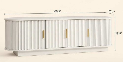 Fluted Farmhouse TV Stand - For TVS up to 75" - 18.5" x 66.9" x 15.7" - White (Model: DS-TS021W) image 2