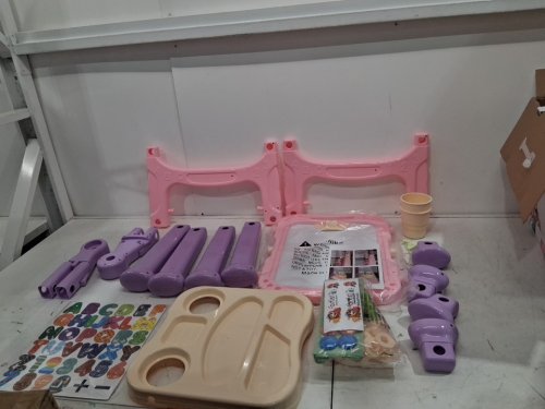 Double Sided Adjustable Kids Art Easel with Magnetic White Board, Chalk Board Stand 34"-26" - purple/pink/beige image 3