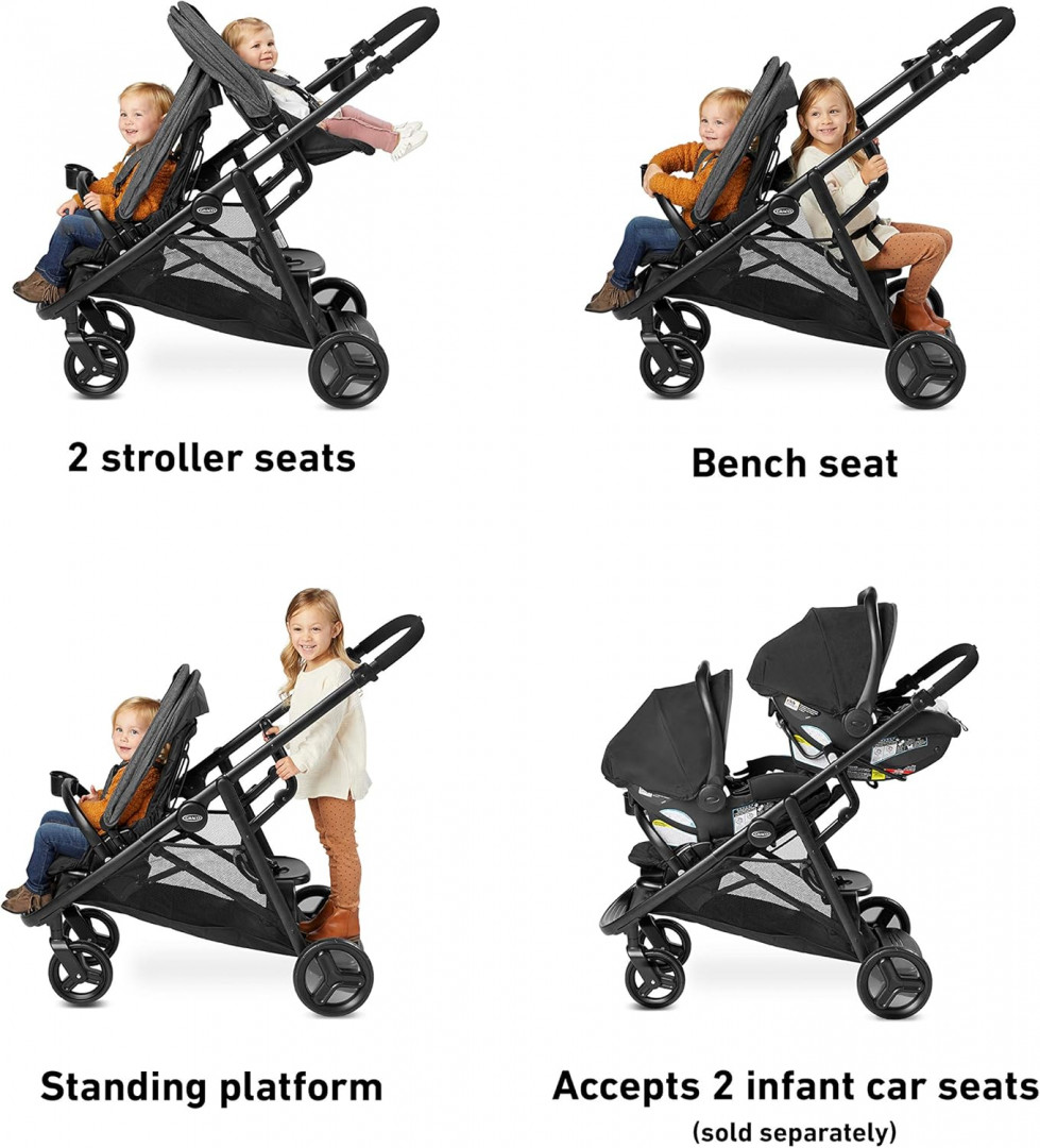 Graco Ready2Grow 2.0 Double Stroller with Two Full Seats, Parent & Child Cup Holders and Large Storage Basket - BLACK (model: 2140042) image 2