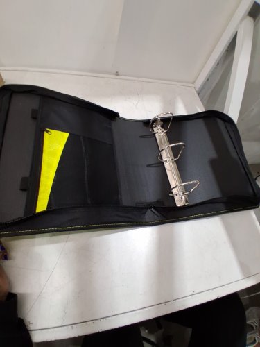 FIVE STAR HEAVY-DUTY 3" D-RING ZIPPER BINDER WITH HANDLE - 13.75"X13" - neon yellow/BLACK image 3