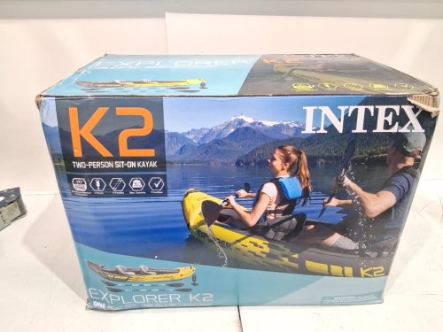 INTEX EXPLORER K2 2-PERSON INFLATABLE KAYAK SET WITH ALUMINUM OARS & PUMP - YELLOW (MODEL: 68307EP) image 2