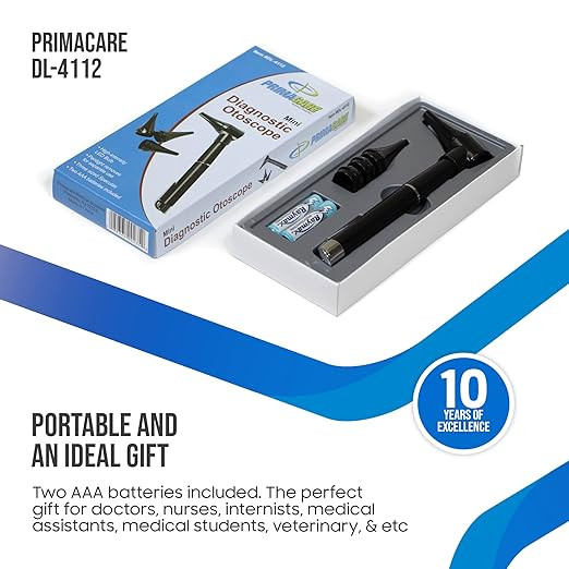 5pc primacare mini Diagnostic Otoscope - high resolution LED light - 4 sizes - black (model: DL-4112) image 2