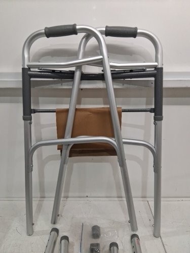 MEDLINE GUARDIAN ADJUSTABLE ALUMINUM 2-BUTTON FOLDING WALKER - 300LBS CAPACITY - GREY (MODEL: MDS86410W54H) image 4