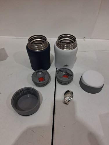 2PK HIGH SIERRA STAINLESS STEEL INSULATED FOOD JARS WITH FOLDABLE SPOONS - 24OZ EACH - WHITE/NAVY BLUE (MODEL: 1617416) image 3