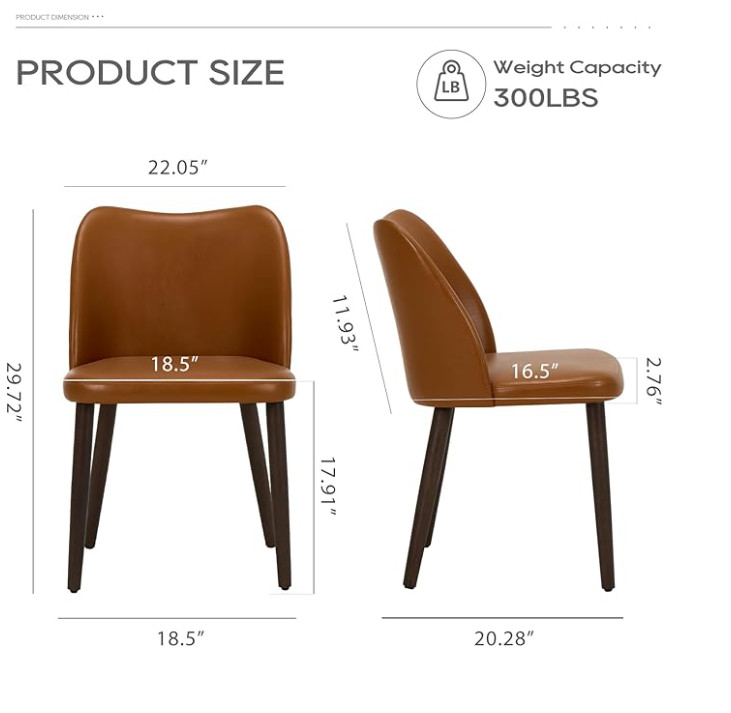 2PK COLAMY leather wood dining chairs - DARK brown (model: 3008) image 2
