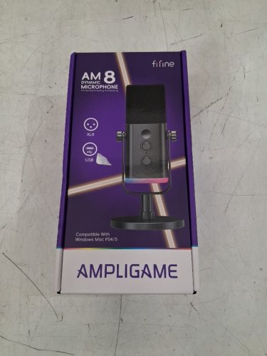 Fifine Dynamic Studio RGB Microphone with Monitoring Headphones Jack, Gain Knob, RGB for Podcast Recording - black (MODEL: AM8) image 2