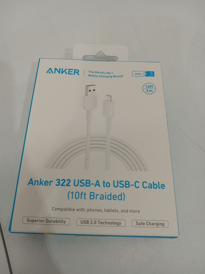 Anker 322 Series 3 USB-A to USB-C Braided Charging Cable - 10ft - White (Model: A81H7H21-1) image 2
