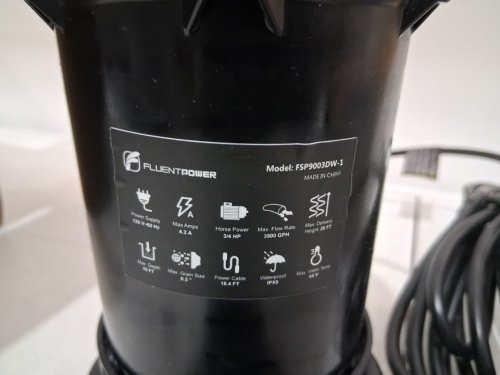 Fluentpower Submersible Sump Pump with Piggy-Back Vertical Float Switch - 3500GPH - Black (Model: FSP9003DW-1) image 6