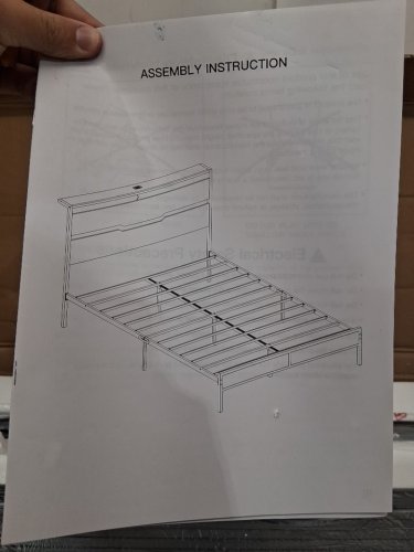 Metal bed frame with headboard & charging station - Queen - rustic brown/black - (model: uswbfwsbrq-yjx) image 2