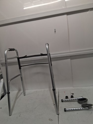 MEDLINE GUARDIAN ADJUSTABLE ALUMINUM 2-BUTTON FOLDING WALKER - 300LBS CAPACITY - GREY (MODEL: MDS86410W54H) image 3