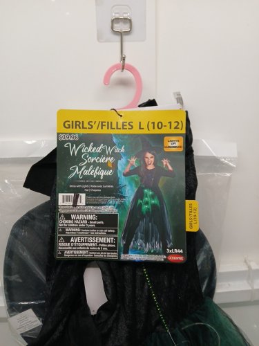2PC GIRL'S GOODMARK LIGHT-UP WICKED WITCH COSTUME - LARGE 10/12 - BLACK/GREEN image 3