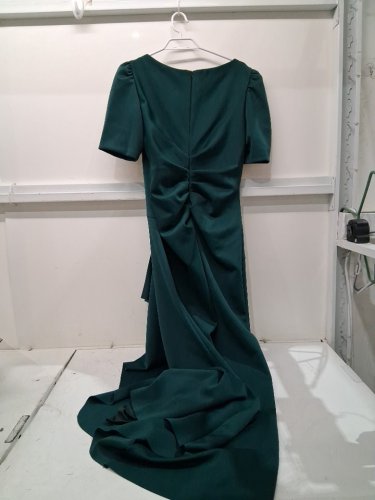 women's Xscape Demi" Scuba Short Sleeve Side Ruched Gown - 14 - emerald (style: 3758x) image 7