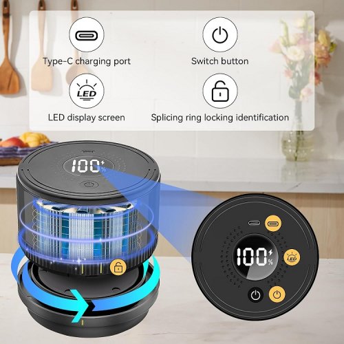 Portable Mason Jar Vacuum Sealing Machine - Fits lids 2.76" - 3.39" - Black (Model: KZ-80S) image 2