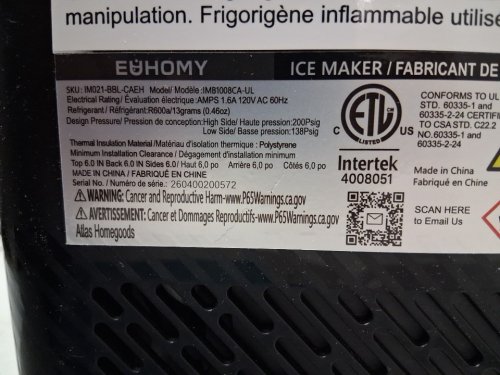 EUHOMY SELF-CLEANING BULLET COUNTERTOP ICE MAKER WITH ICE SCOOP - MAKES 27LB PER DAY - BLACK (MODEL: im021-bbl-caeh / IMB1008CA-UL) image 6