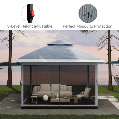 garvee pop up outdoor canopy tent with mosquito netting - 13ft x 13ft - grey - (model: pho_12c3sslw) image 3