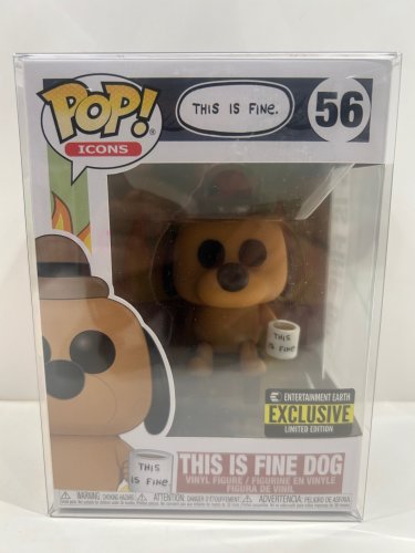 Funko pop! **earth exclusive** icons: this is fine - this is fine dog vinyl figure (#56) **plastic protector cover** image 2