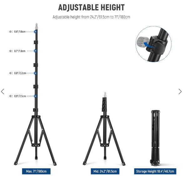 neewer portable adjustable light stand, 24"- 71" - black (model: st180r) image 2