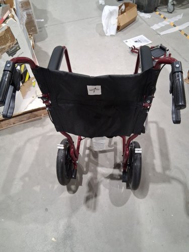 MEDLINE BASIC ALUMINUM TRANSPORT WHEELCHAIR 12" REAR WHEELS WITH BRAKES - 19"/300lbs cap - RED/black (MODEL: MDS808210ARE) image 6