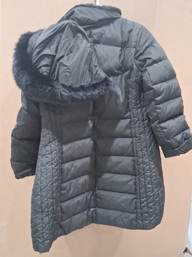 WOMENS SLOW DOWN Hooded Mid-Length Down Jacket with side pockets and hood - large- black image 4