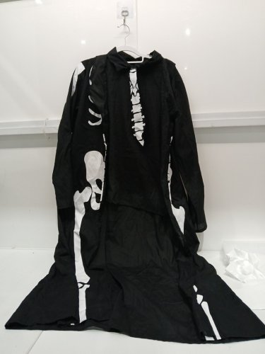 adult unisex partyholic skeleton coat with tie - osfm - black white image 2