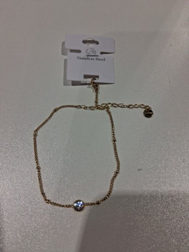 stainless steel round cubic zirconia beaded chain anklet - 8" - 10" - gold image 3