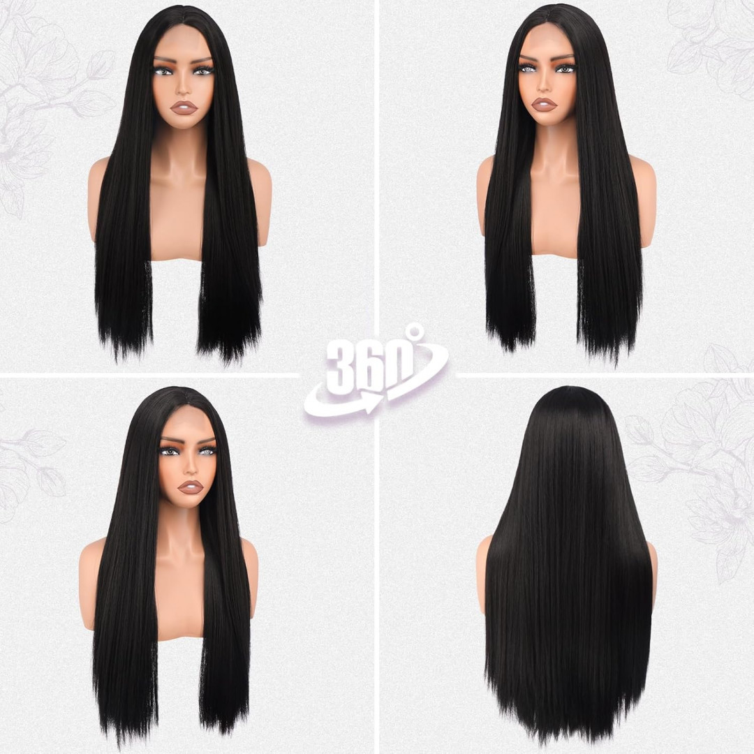 Barsdar long black wig and cap - 28" - natural black image 6