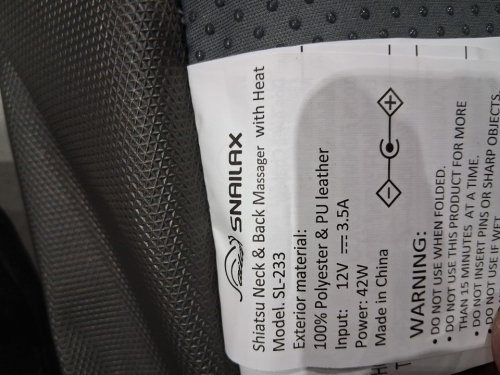 SNAILAX SHIATSU NECK & BACK MASSAGER HEAT MASSAGE CHAIRBACK PAD WITH REMOTE - 42W - (MODEL: SL-233) image 5