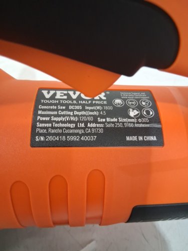 electric concrete saw with 15a motor water line pump - 12" blade & 4.5" max cutting depth - 1800w - orange (model: dc305) image 9