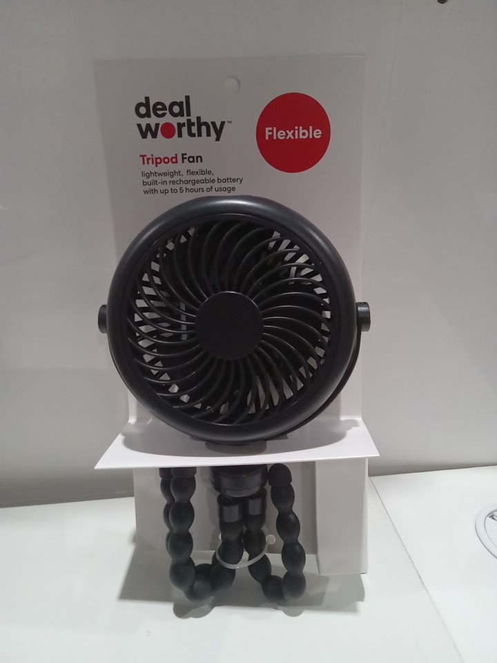 Deal worthy flexible rechargeable 3-speed tripod fan - BLACK image 2