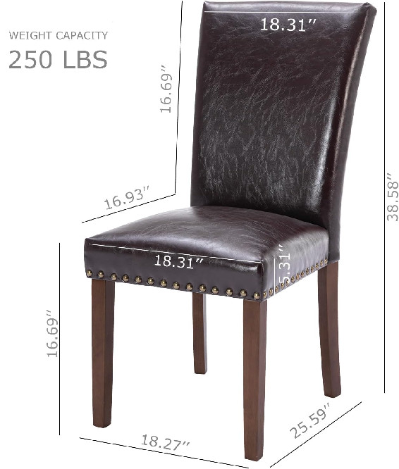 2PK COLAMY UPHOLSTERED PU LEATHER DINING CHAIR WITH WOOD LEGS - 250LBS MAX - BLACK (MODEL: A420) image 2