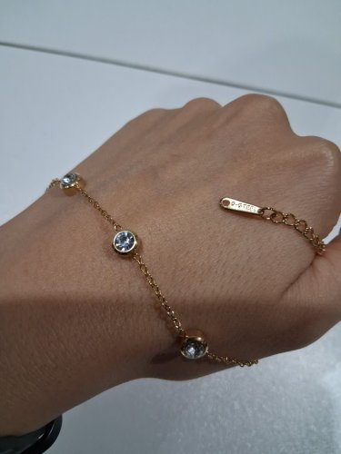 cubic zirconia charm chain bracelet - 6.5" - 8"/6mm each charm - stainless steel gold image 4