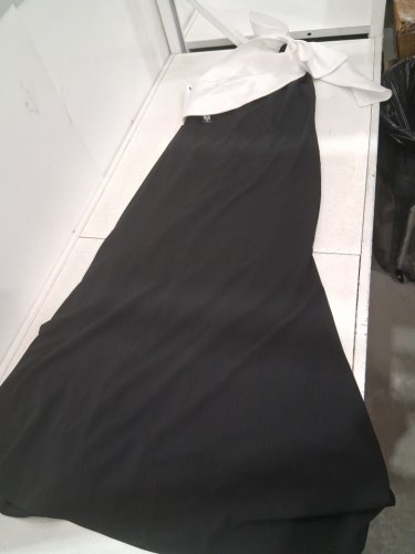 women's betsy adam "Carmela"  one shoulder Long Scuba Crepe Dress with Satin Bow - size 14 - black/white (style:a26216) image 2