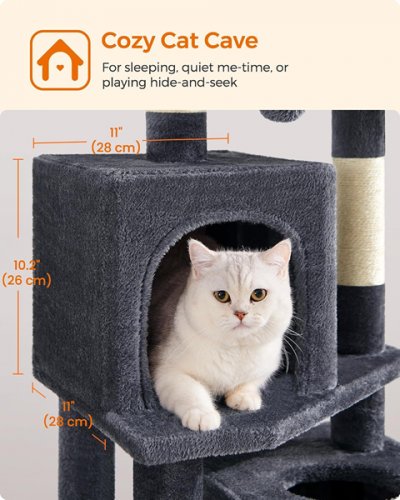 feandrea multi-level cat tree tower - 59.5" x 20.6" x 20.8" - 55LBS CAP - dark grey (model: pct192g01v1) image 3