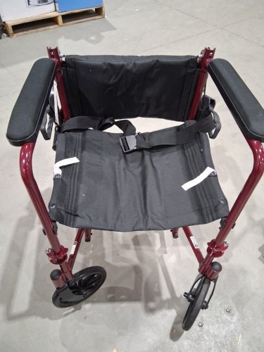 MEDLINE BASIC ALUMINUM TRANSPORT WHEELCHAIR 12" REAR WHEELS WITH BRAKES - 19"/300lbs cap - RED/black (MODEL: MDS808210ARE) image 4
