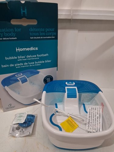 homedics bubble bliss deluxe footbath with heat maintenance and 3 massage attachments - 17" x 14" x 7" - blue/white (model: fb-50-1pk-ca) image 2