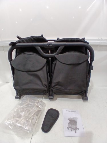 Mompush Lithe X2 easy fold lightweight double stroller with recline & rain cover for newborns & toddlers - Black (Model: S3101-ND) image 3