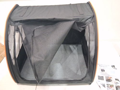 Foldable vented soft pet crate for car travel - small - orange/black image 3