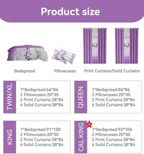 9pc REYLOX VINTAGE bedspread, pillowcase and curtain bedroom set - CAL KING - FLORAL PURPLE image 3