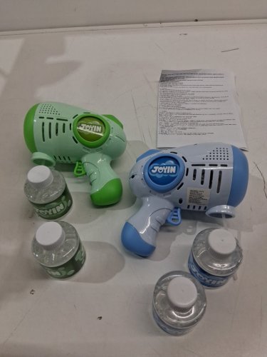 6pc JOYIN light-up bubble machine guns with bottles of bubble solution - blue/green image 2